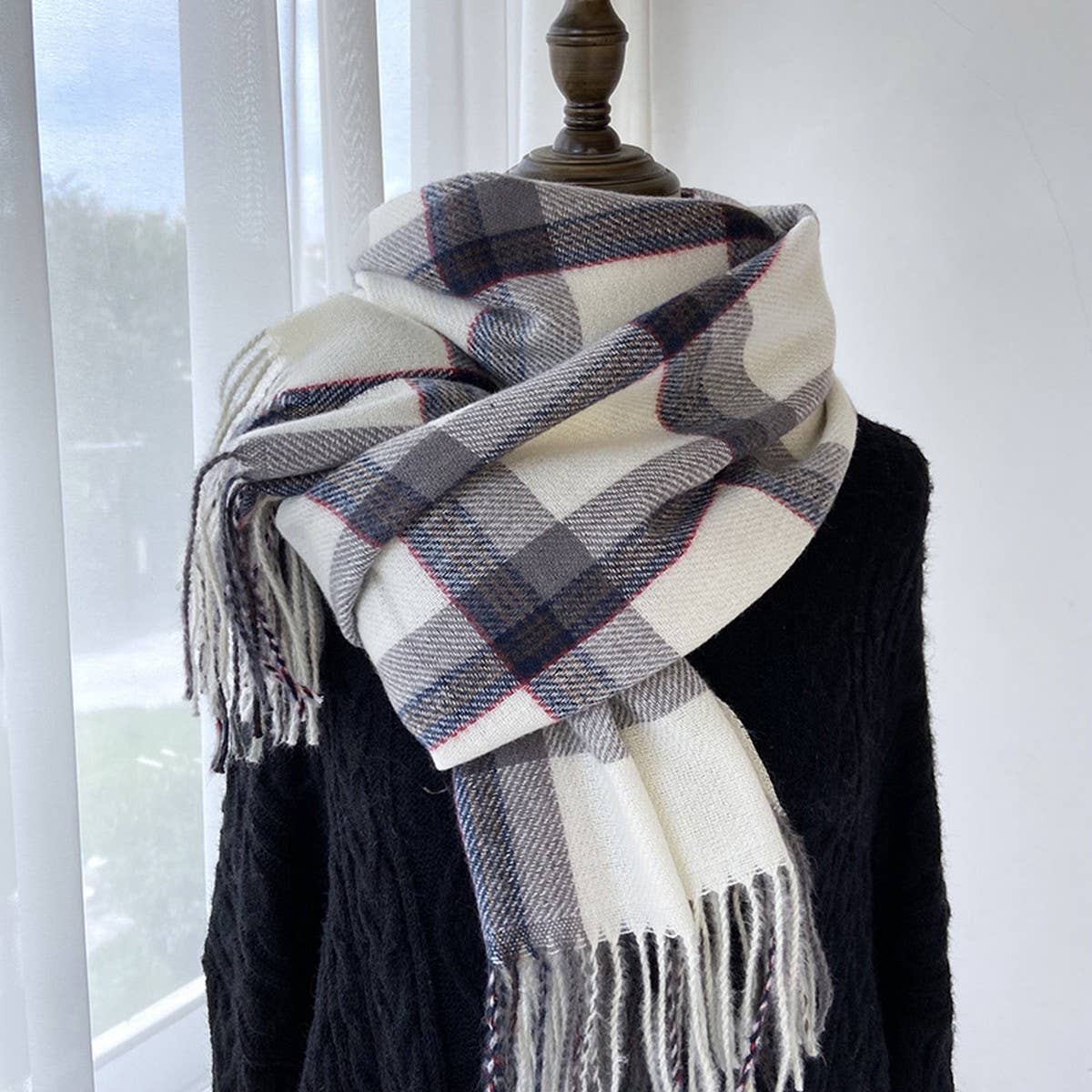 PLAID FAUX CASHMERE MID LENGTH SCARF FOR WINTER_CWASC1456