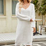 Solid Color Loose Long Slouchy Knit Bottom Pullover Dress
