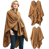 BUCKLE LEATHER SOLID CAMEL COLOR SPLIT SHAWL_CWASC1210