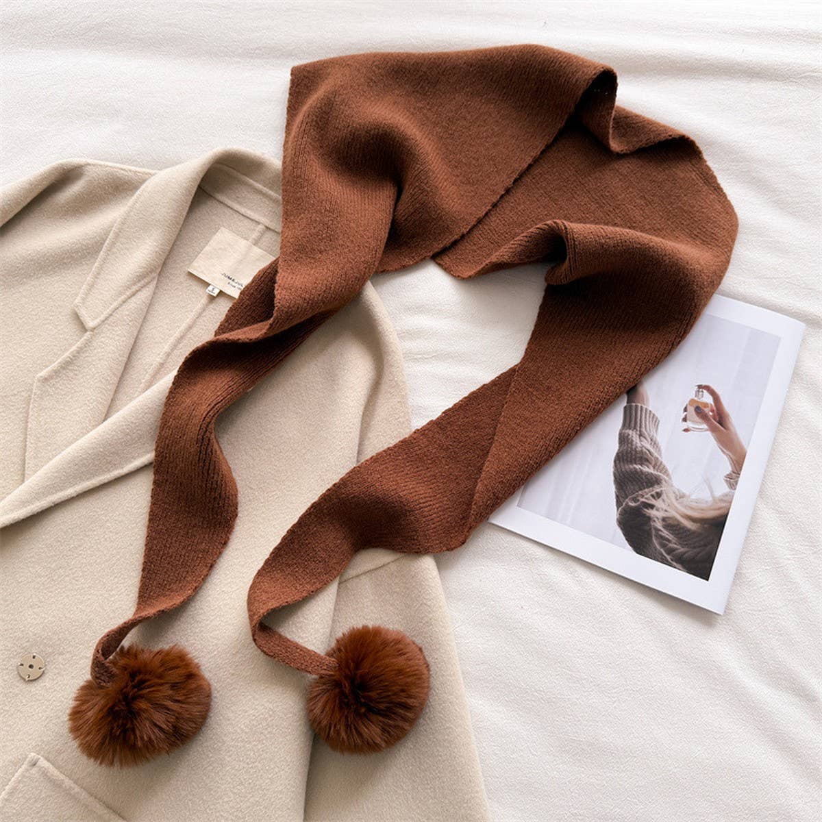 Cozy Knit Pom Pom Scarf Warm Winter Wrap_Cwasc03459