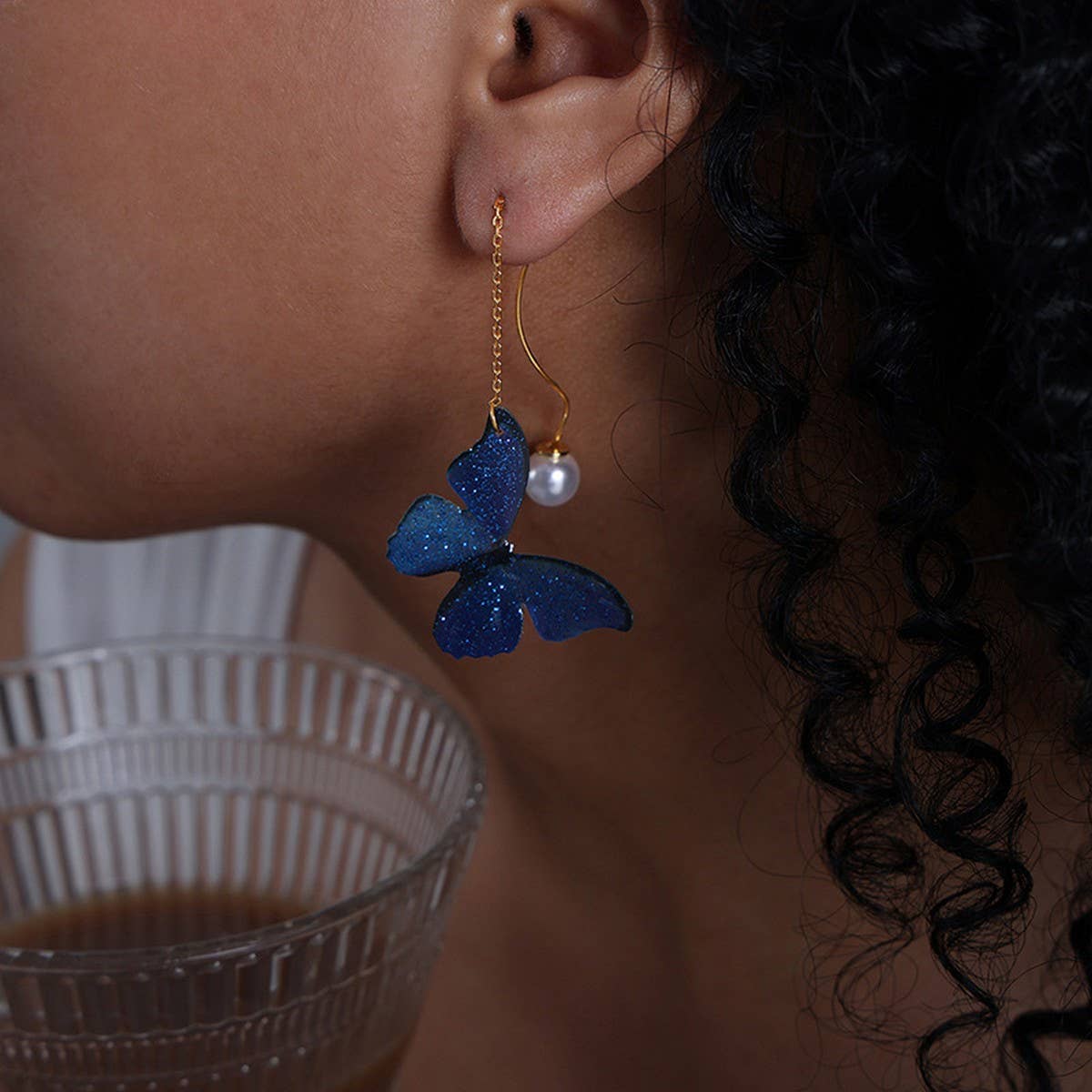 BLUE BUTTERFLY TITANIUM STEEL NECKLACE EARRINGS_CWAJE1085