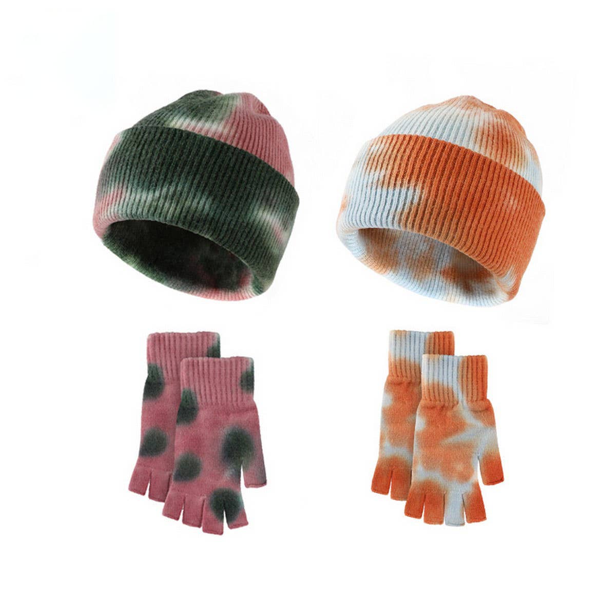 NEW WOOL TIE DYE GLOVES AND HAT TWO PIECE SET_CWMM2864