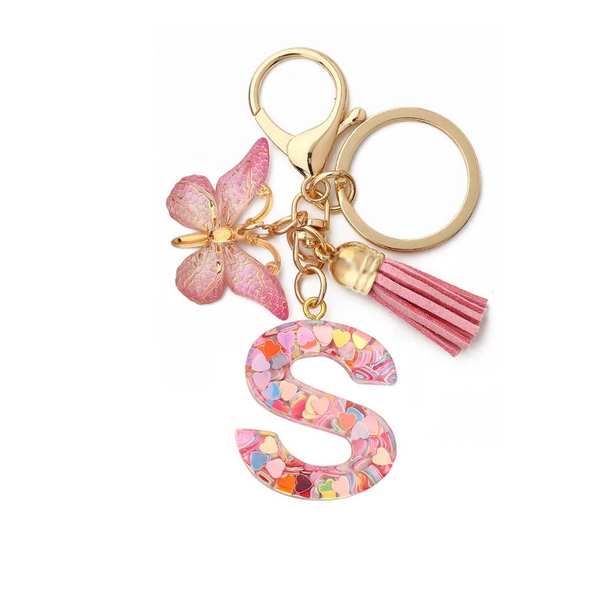 GLITTER RESIN LETTER BUTTERFLY KEYCHAIN_CWMM6866