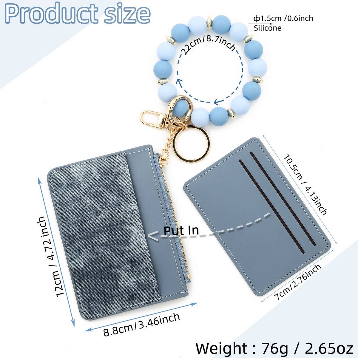 CHIC PU WALLET WITH SILICONE BEAD BRACELETCARD CASE_CWAB4954