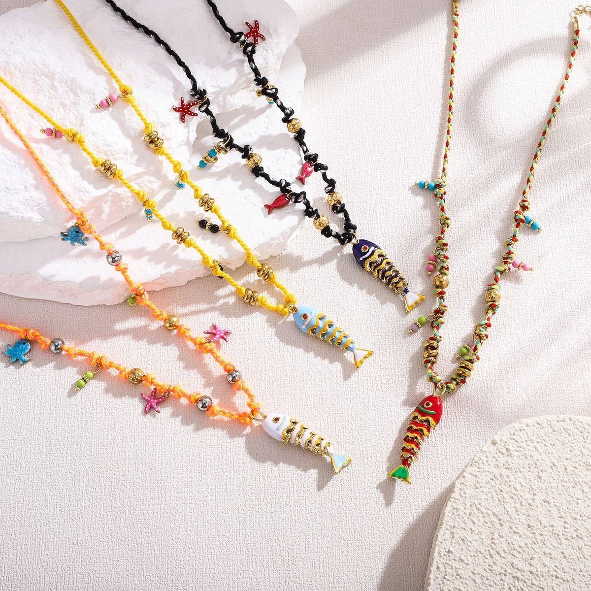 COLORFUL ENAMEL FISH ROPE NECKLACE FOR VACATION_CWMM8812