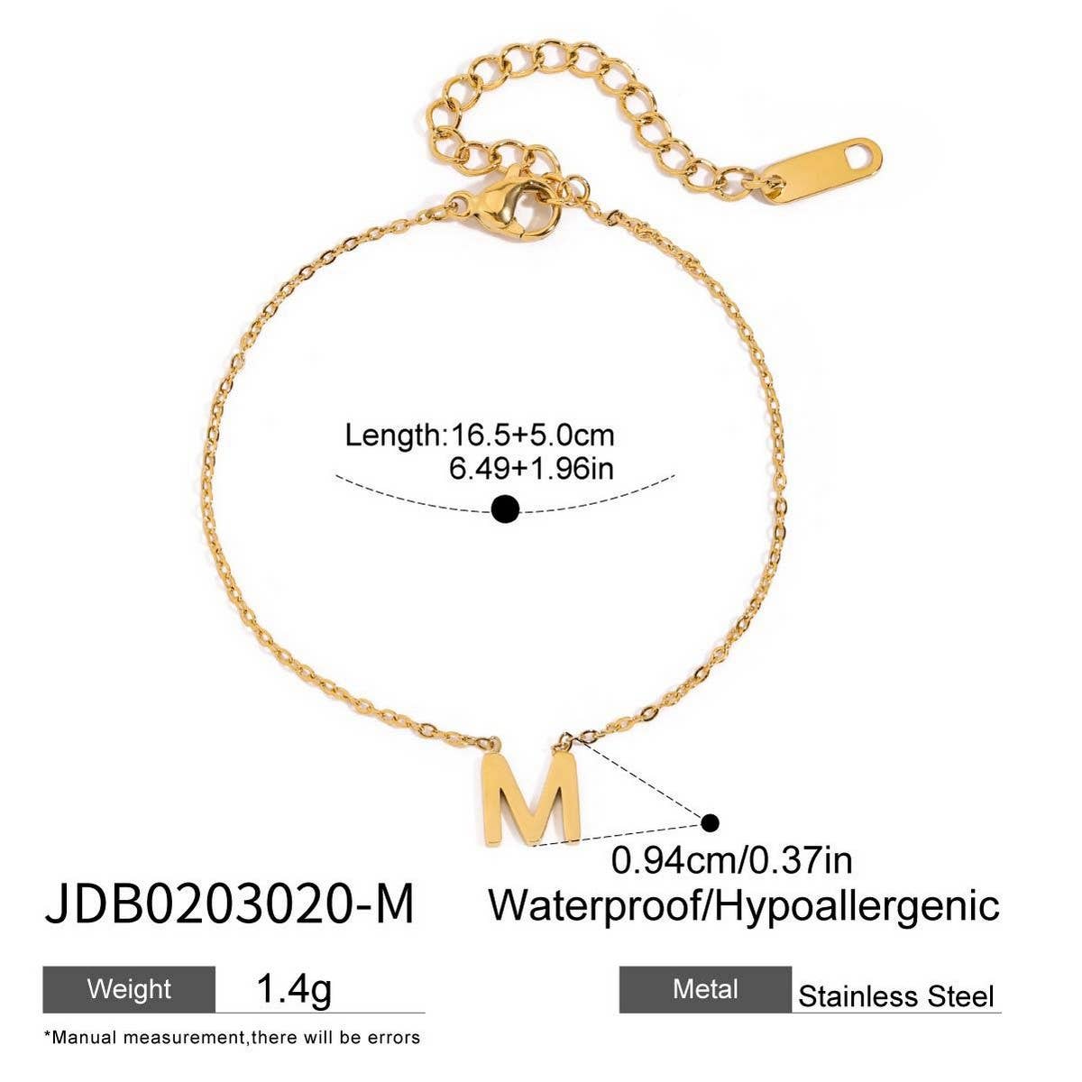 18K GOLD TITANIUM LETTER NECKLACE BRACELET SET_CWAJE4743