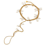 Trendy 18K Gold Zircon Pearl Double Layer Anklet