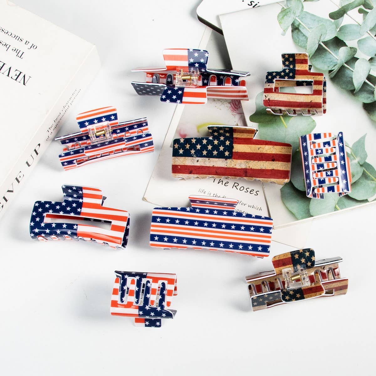Cwaha1244_4Th Of July Flag 10Cm Rectangular Hair Claw Clip