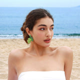 GREEN TURTLE LEAF NICHE HIGH END BEADED EARRINGS_CWAJE1653