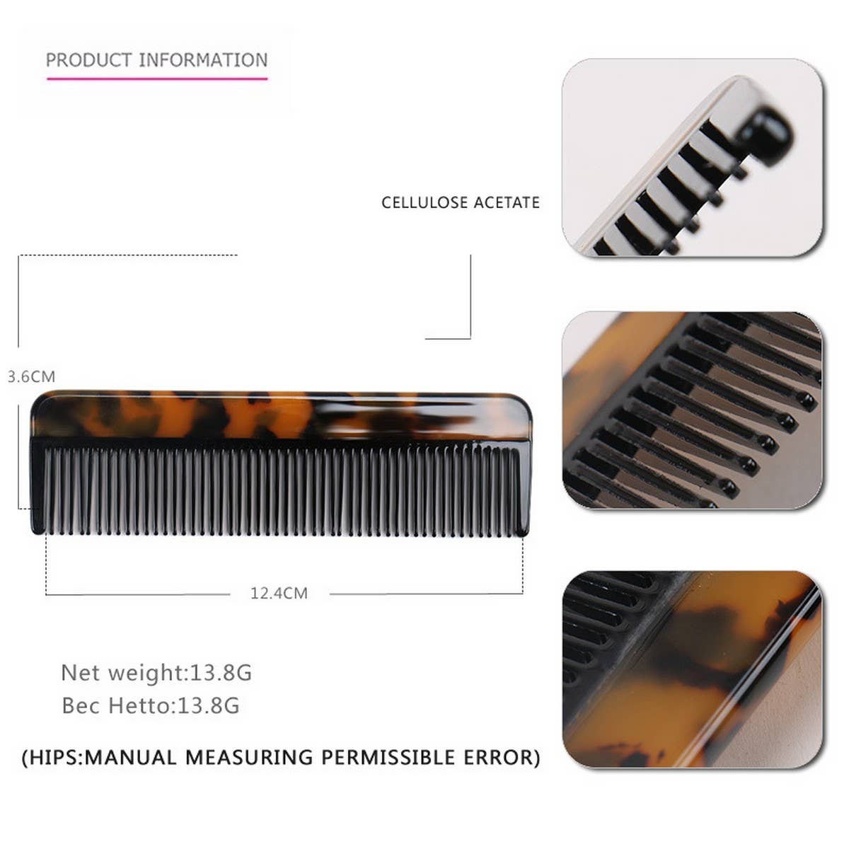 4MM TORTOISESHELL ACETATE HAIR COMB GRADIENT COMB_CWAHA4193