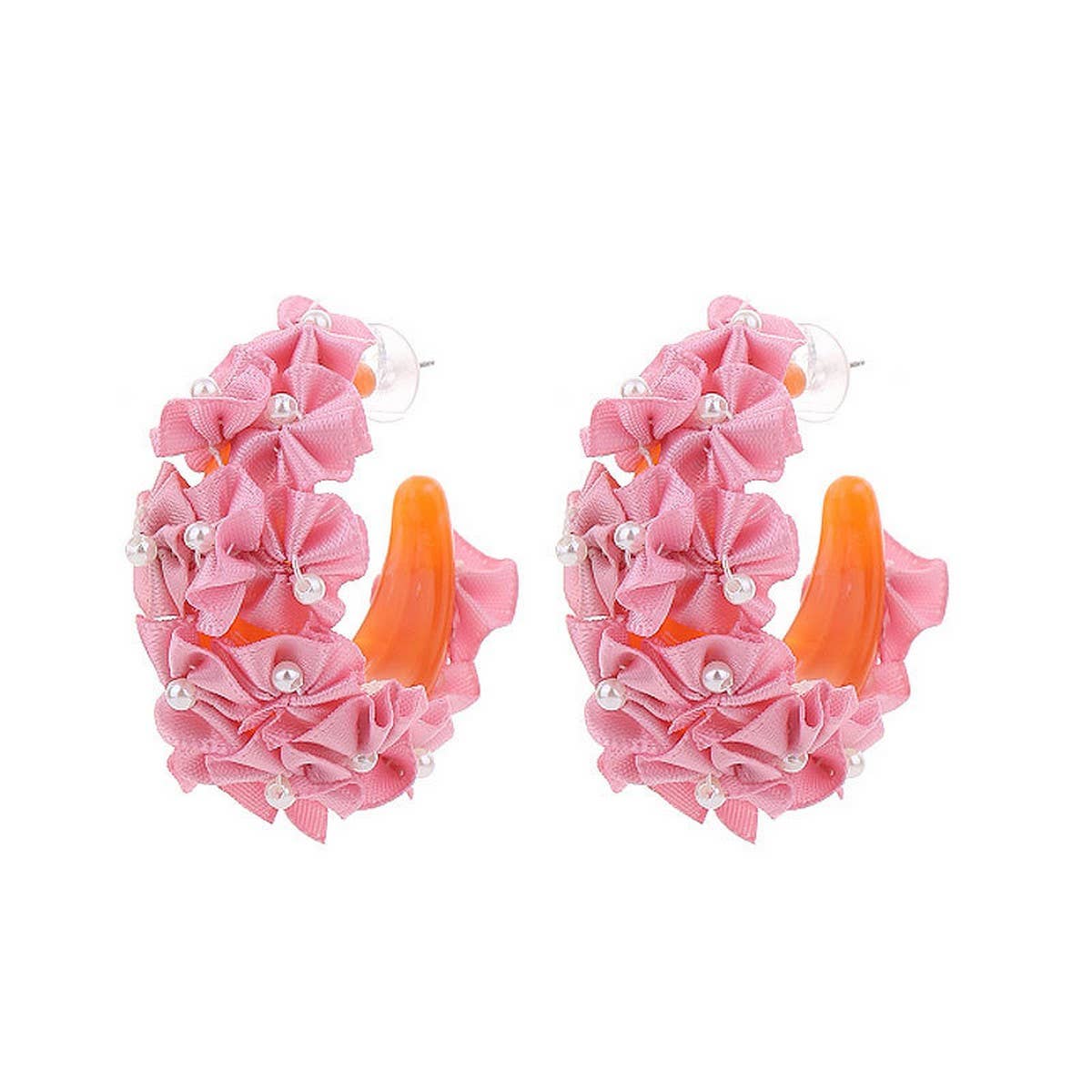 HANDMADE FABRIC FLOWER C HOOP EARRINGS FRESH STYLE_CWMM6280