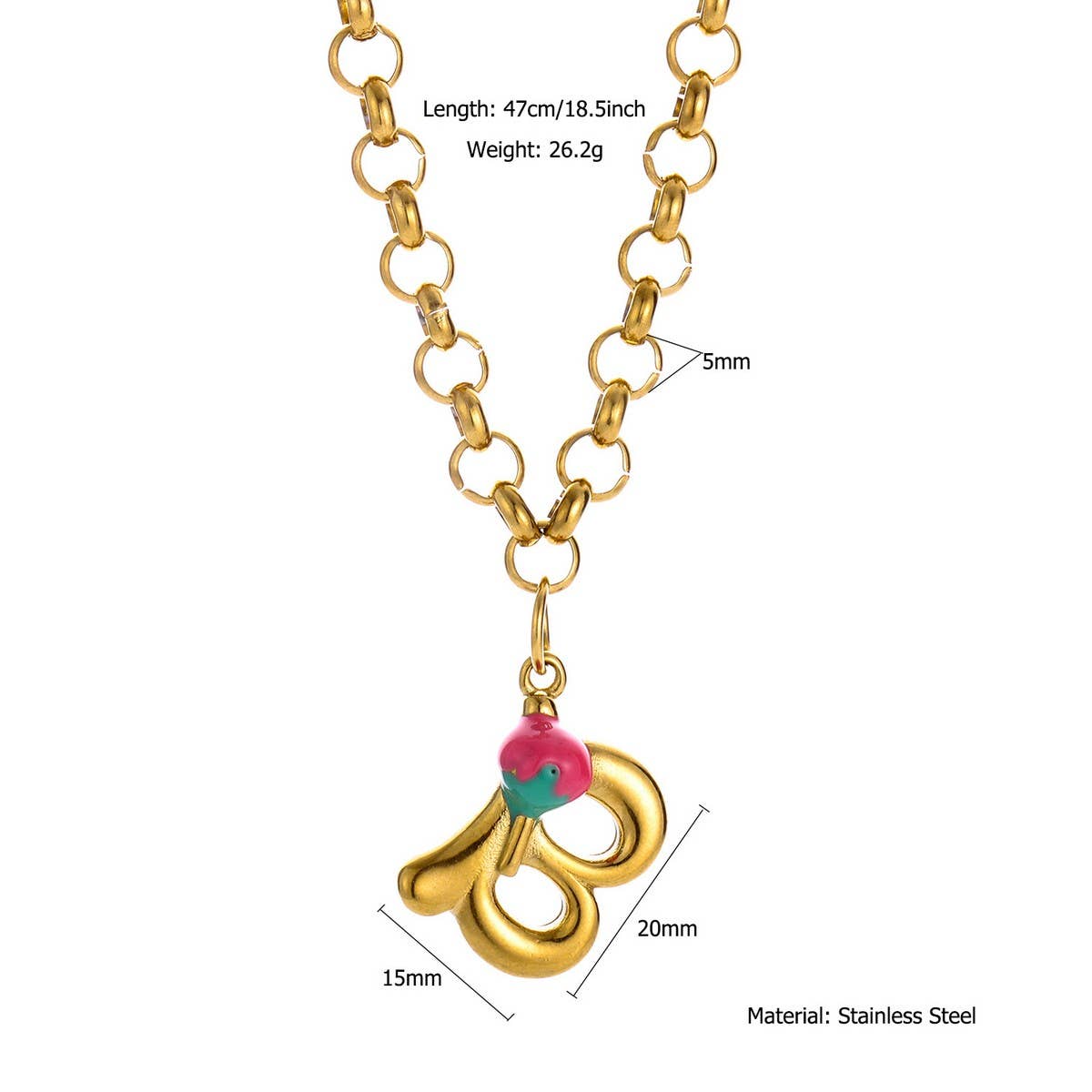 ORIGINAL STAINLESS STEEL LETTER NECKLACE WITHENAMEL_CWMM8836