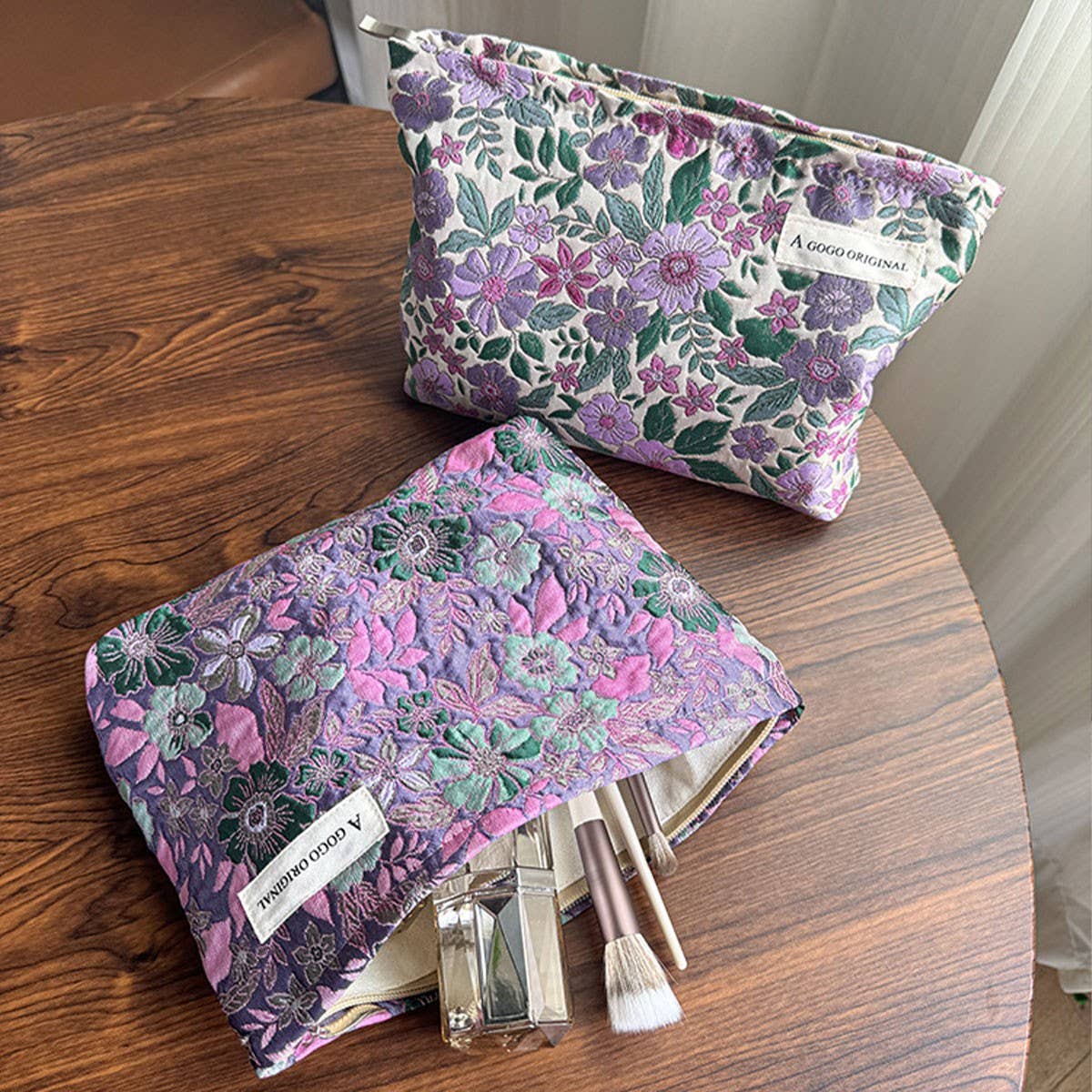 Purple Flower Makeup Bag Small Travel Wallet Pouch_Cuab00670