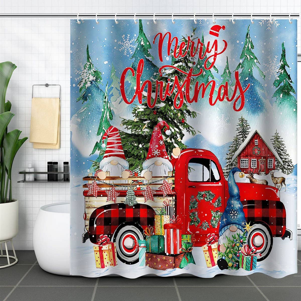 HOT SALE CHRISTMAS WATERPROOF SHOWER CURTAIN_CWMM1808