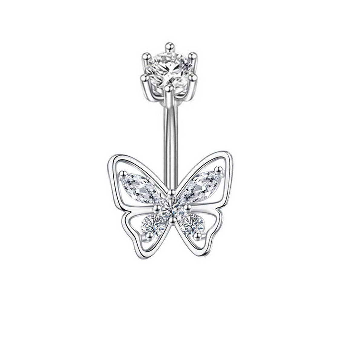 FLOWER BUTTERFLY BRASS CZ NAVEL RING PIERCING_CWMM9376
