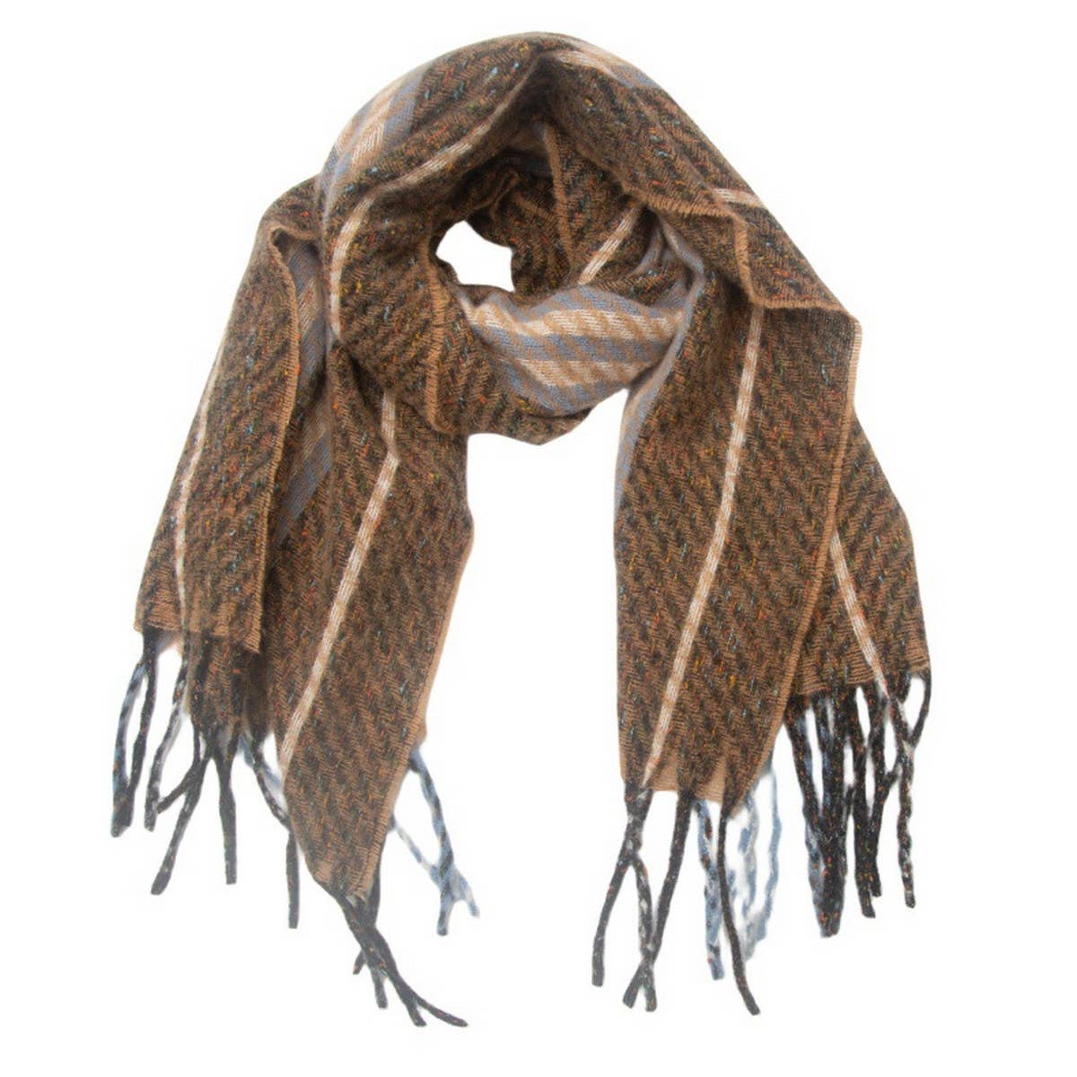 STRIPED FRINGE SCARF WINTER KNITTED SHAWL_CWASC0880