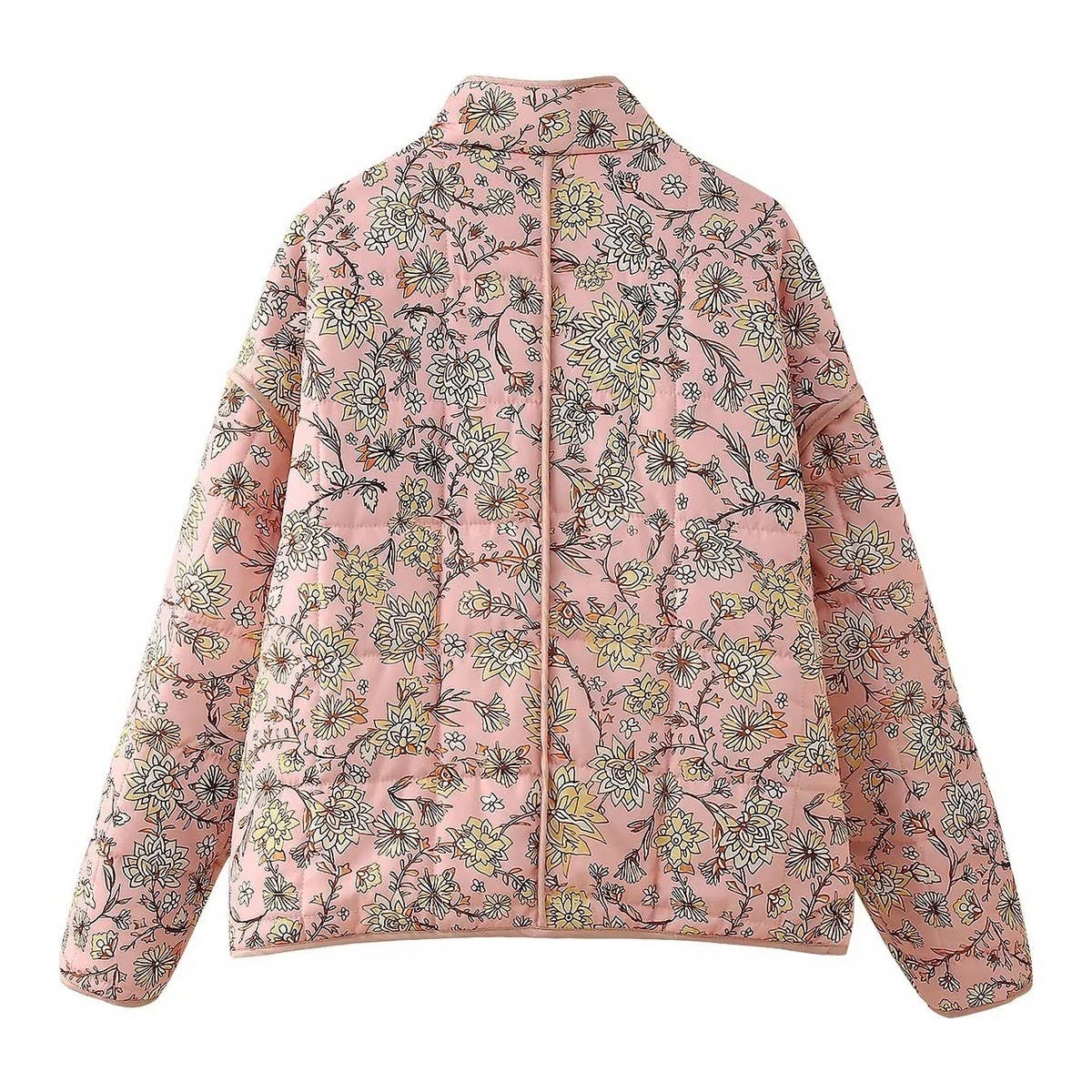 STAND COLLAR FLORAL PRINT LOOSE QUILTED JACKET_CWOJA1560