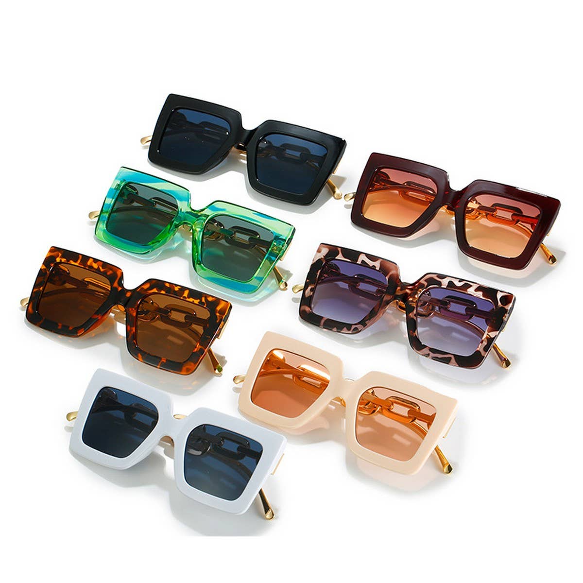 SQUARE FRAME CHAIN FASHION METAL SUNGLASSES WOMEN_CWASG0280