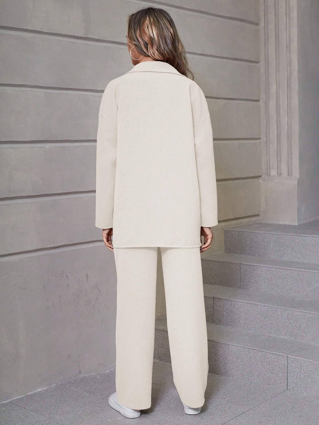 Waffle Cardigan And Trousers Casual Suit