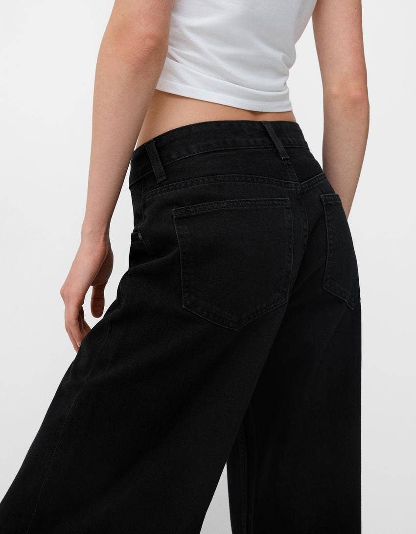 Wash Wide-Leg Mid-Waist Straight-Leg Pants