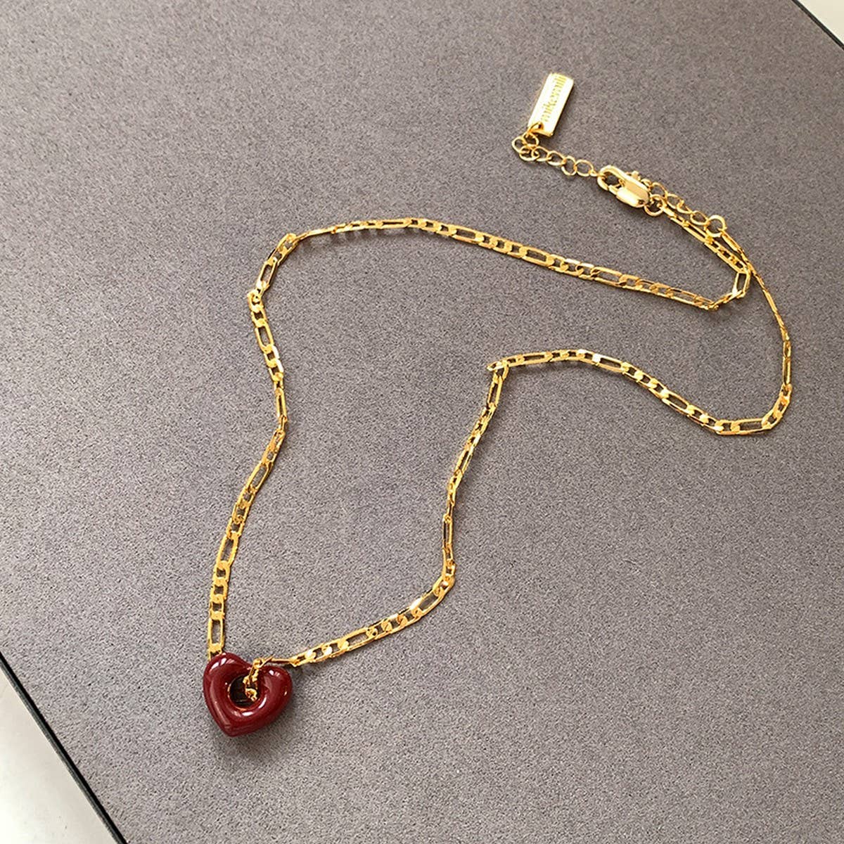 Red Enamel Heart Pendant Necklace_Cwaje06336
