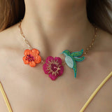 NEW ACRYLIC FLOWER BIRD ALLOY RHINESTONE NECKLACE_CWAJE2945