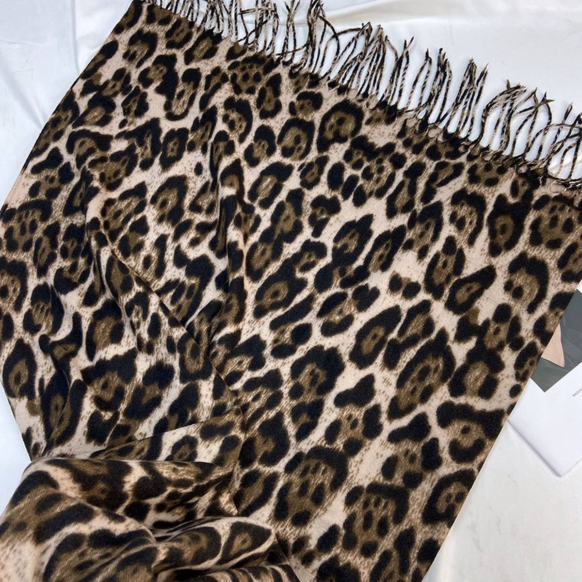 LEOPARD PRINT SCARF THICK TASSEL WINTER WRAP_CWASC1452