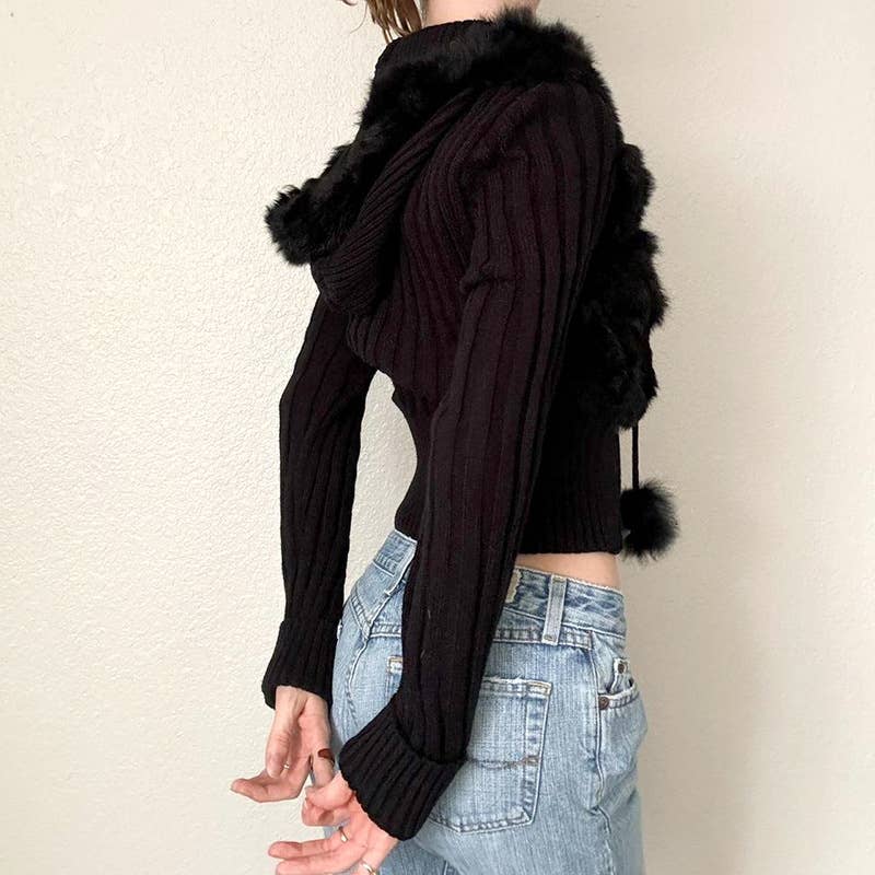 Vintage Cratered Patchwork Furry Hoodie Jacket