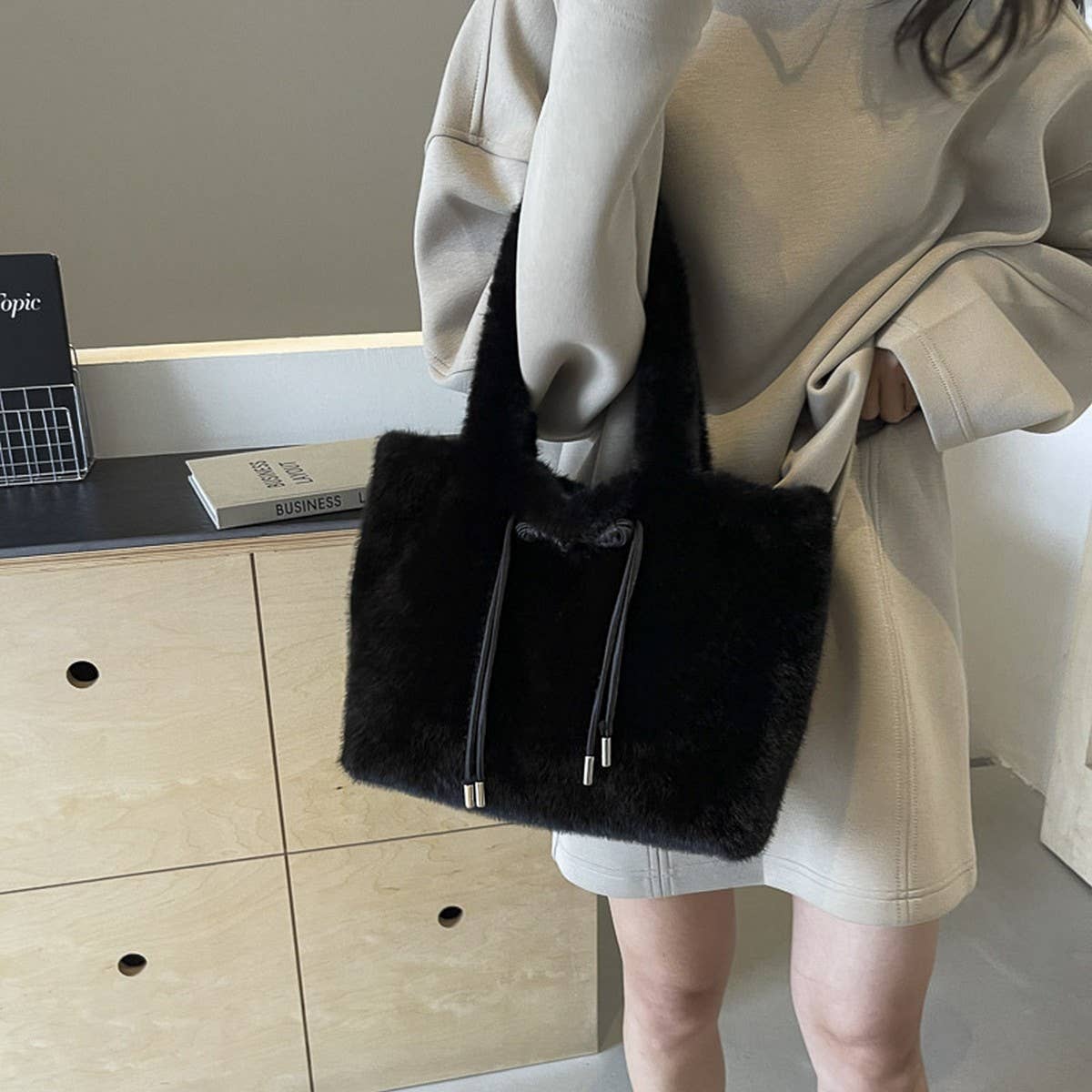 Winter Faux Mink Fur Fashion Shoulder Handbag_Cwab3982