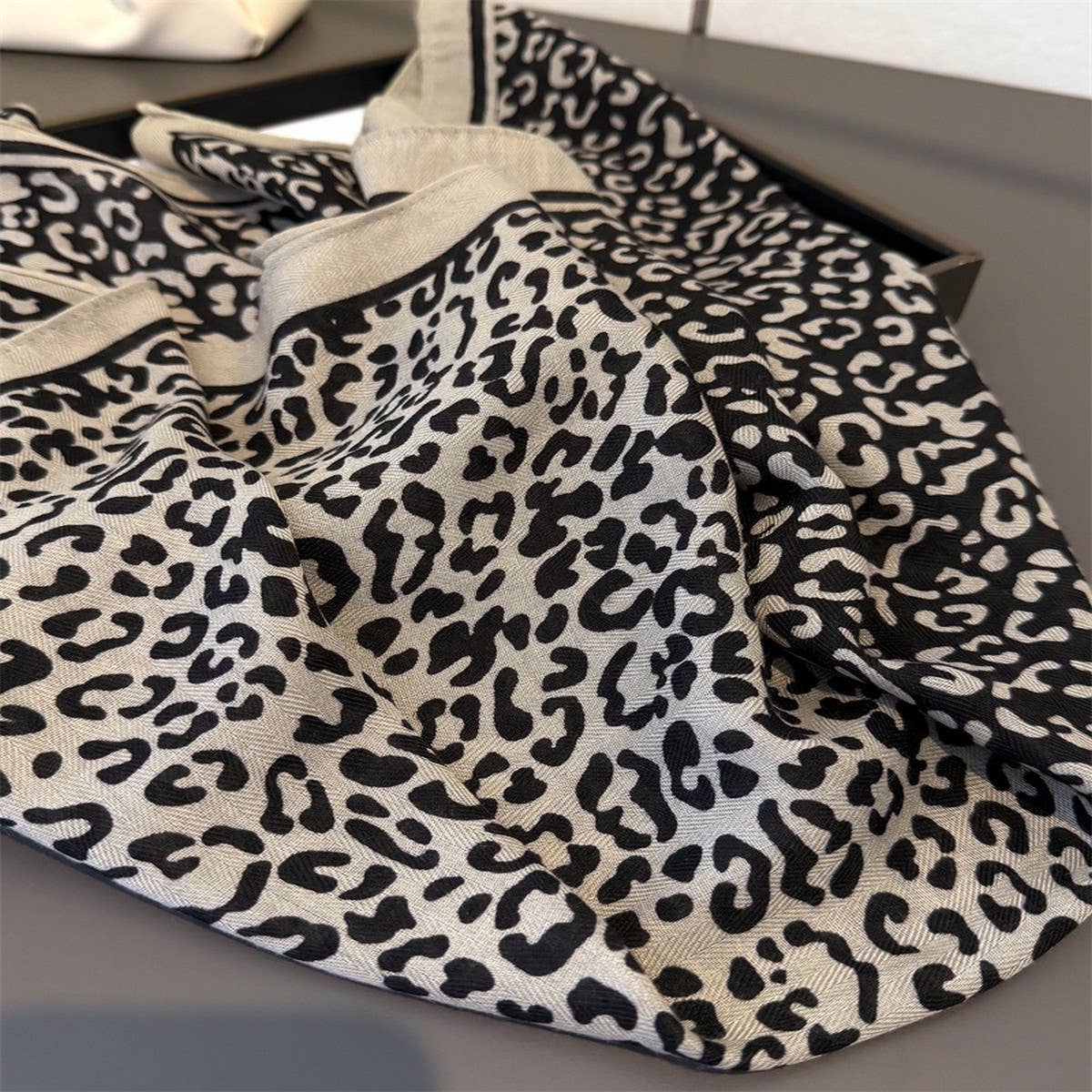 Leopard Herringbone Color Block Silk Scarf_Cwasc03315