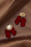 SILVER NEEDLE WINE RED BOW PEARL EARRINGS_CWAJE179