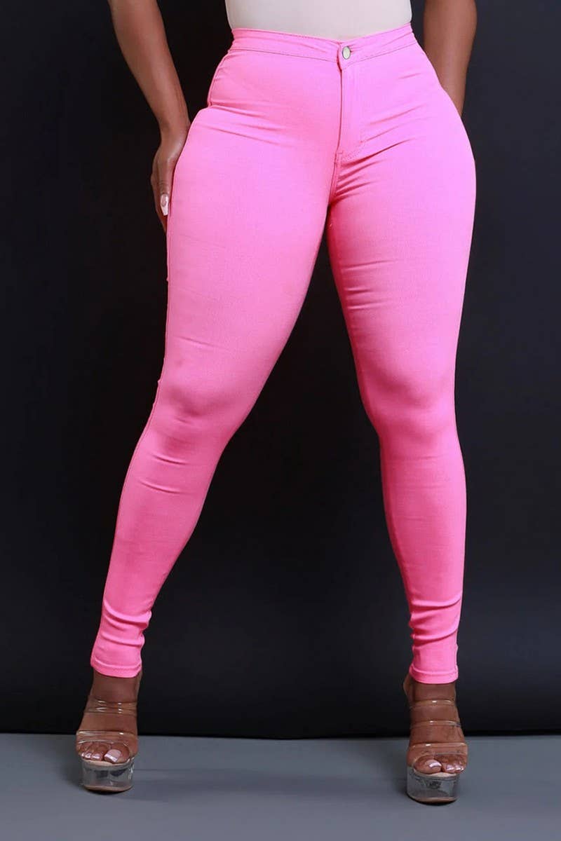 Cwjp0602_Mid Rise Candy Color Skinny Denim Pants