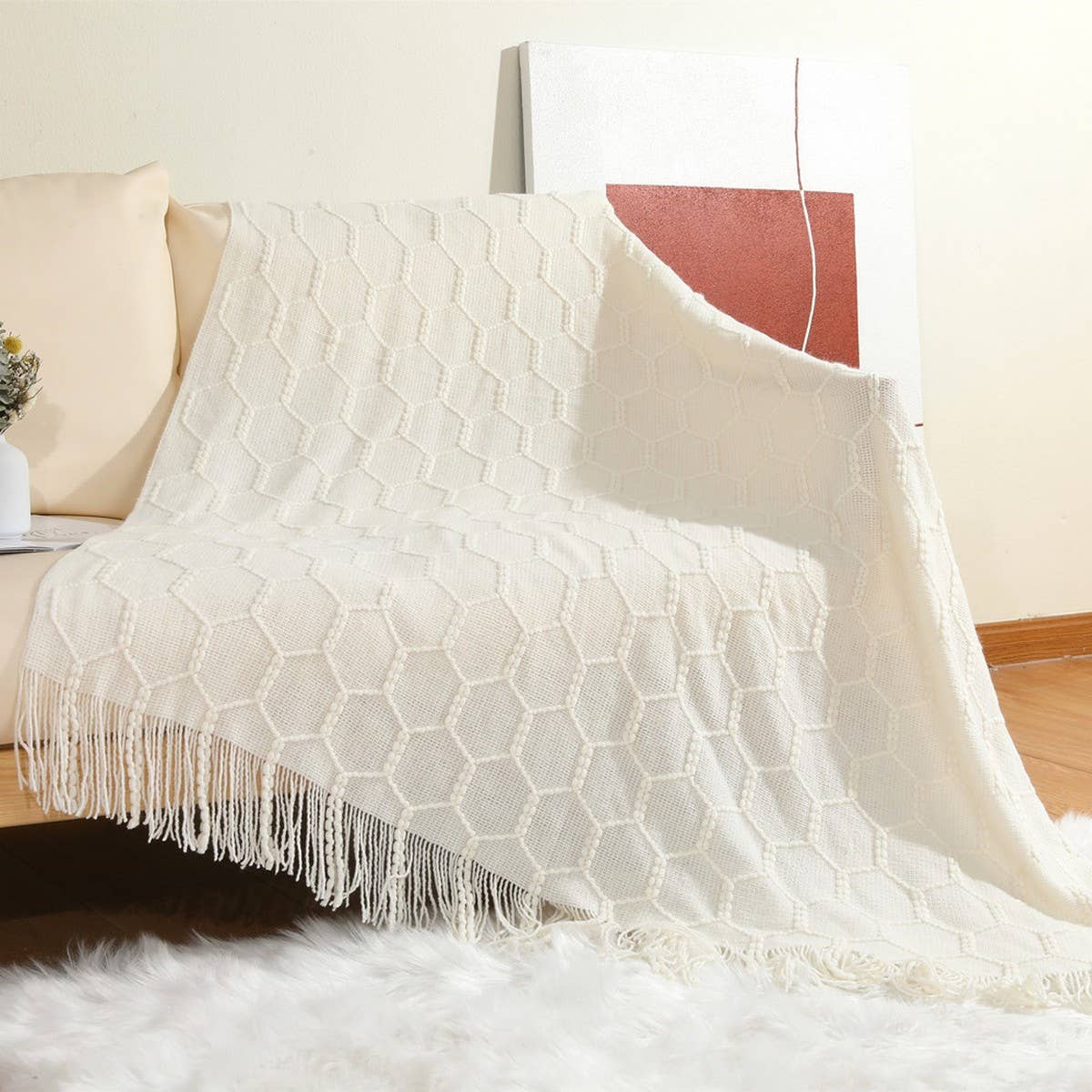 KNITTED SIMPLE THIN TASSEL SOFA BLANKET_CWMM0223