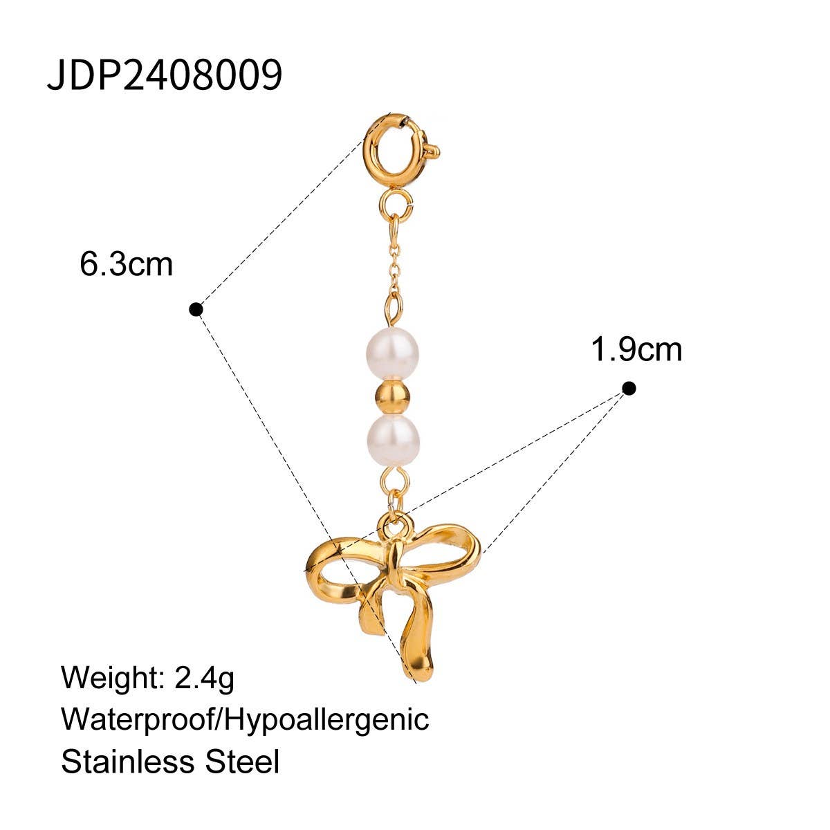 STAINLESS STEEL BIKINI BUCKLE BOW PEARL PENDANT_CWMM4690