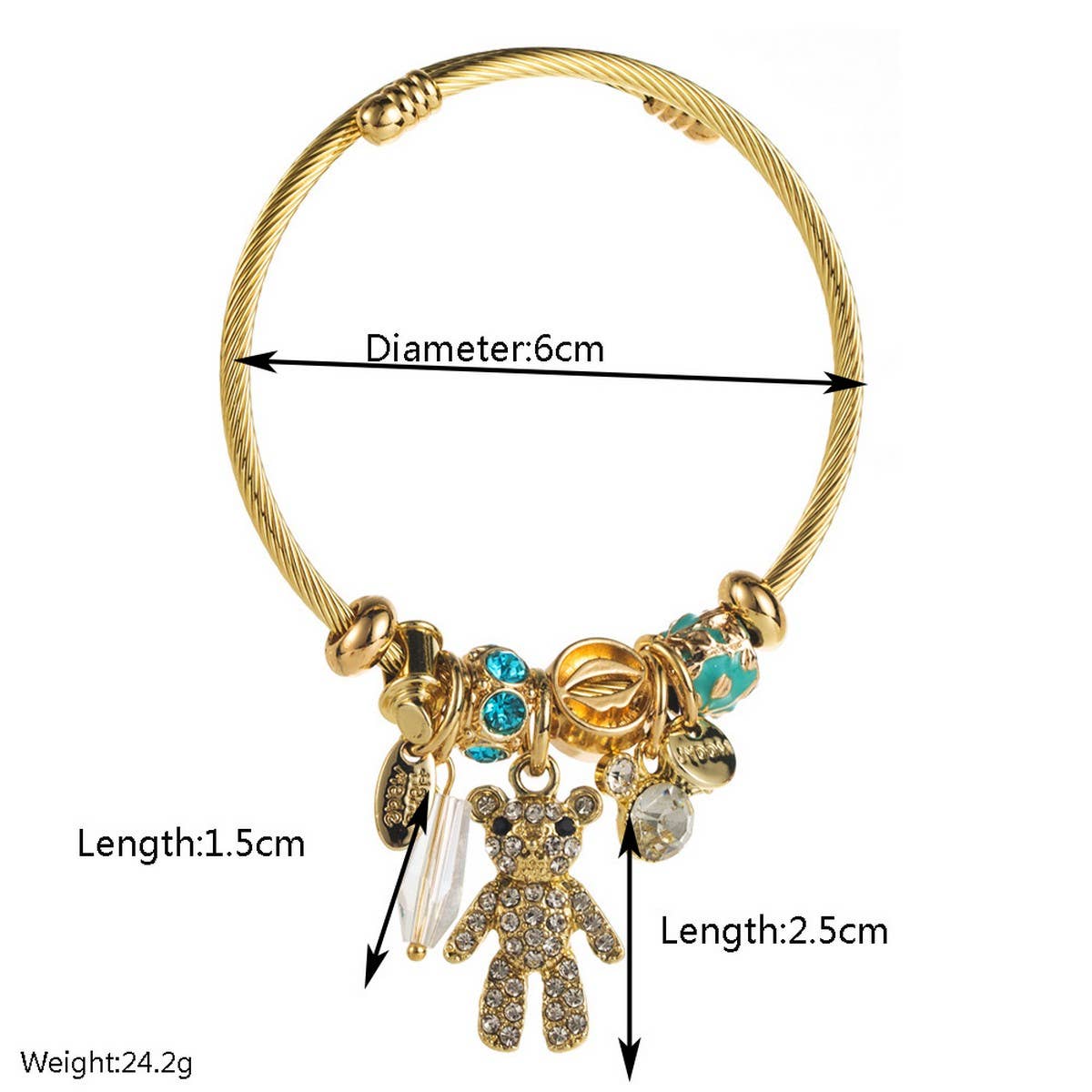 Trendy Gold Open Bear Letter Steel Bracelet_Cwmm8566