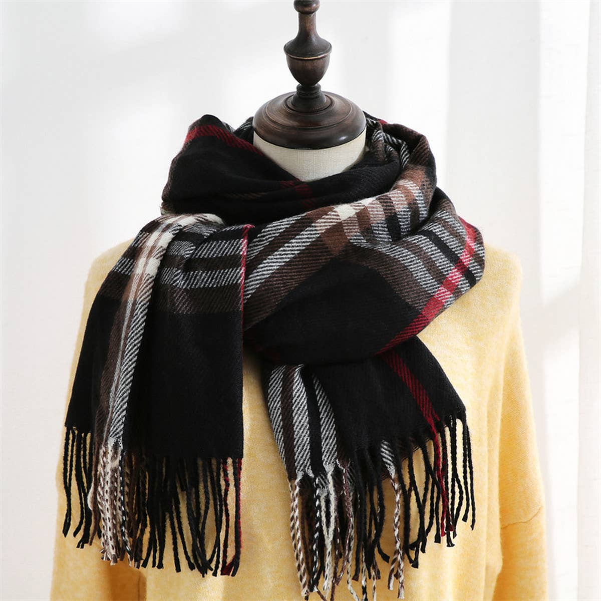 PLAID FAUX CASHMERE SCARF SWEET MID LENGTH WRAP_CWASC0190