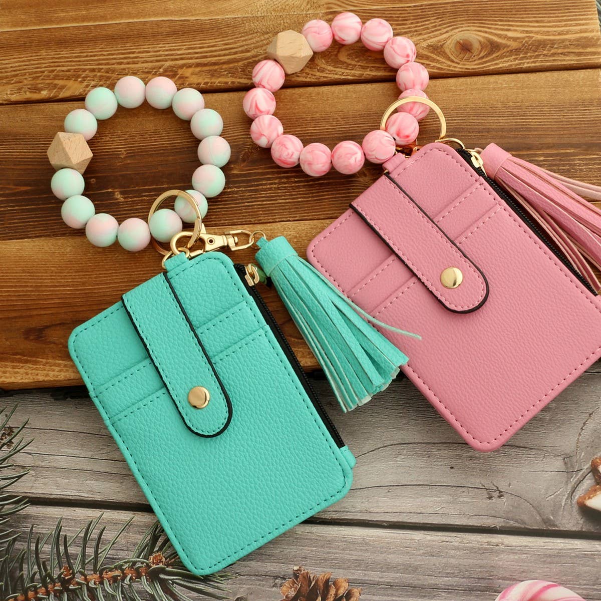 SILICONE BRACELET LEATHER WALLET TASSEL KEYCHAIN_CWAJE0659