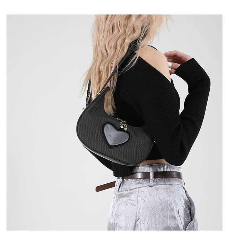 Solid-Color Simple Heart-Shaped Underarm Bag