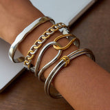 CLASSIC TWO TONE DOUBLE RING BANGLE 18K GOLD_CWAJE4823
