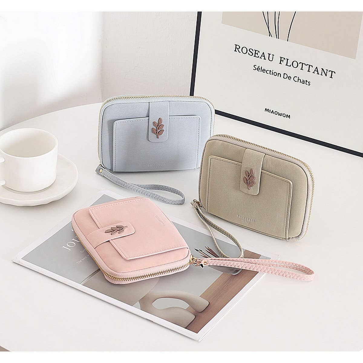 New Solid Leaf Decor Zipper Short Wallet_Cwab06258