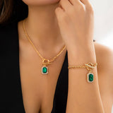 Simple Green Gemstone Necklace Bracelet Set_Cwaje1168