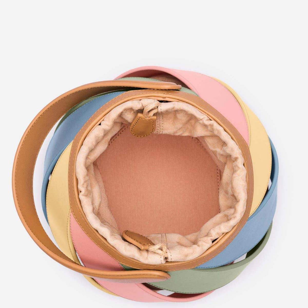 CYLINDRICAL CONTRASTING COLOR PATCHWORK BUCKET BAG_CWAB1929