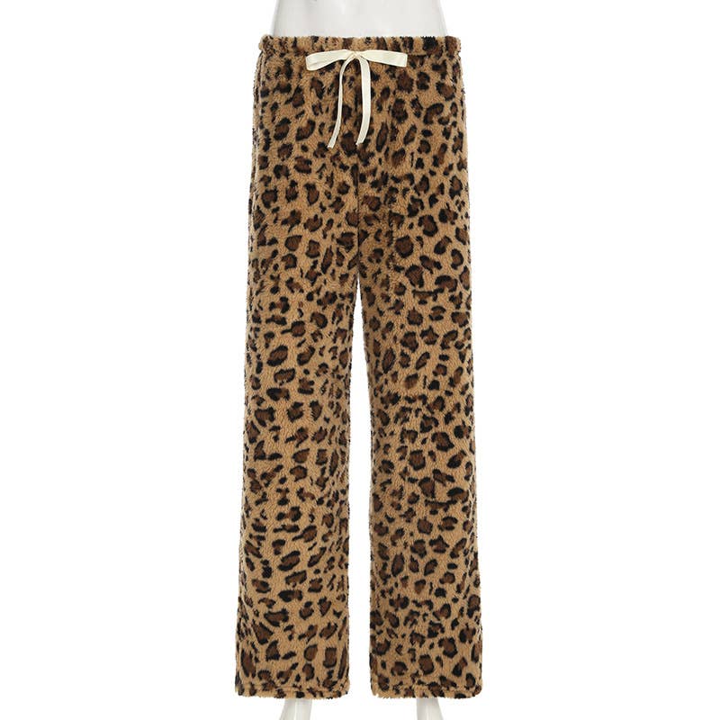Street Plush Leopard Print Lace-Up Pants