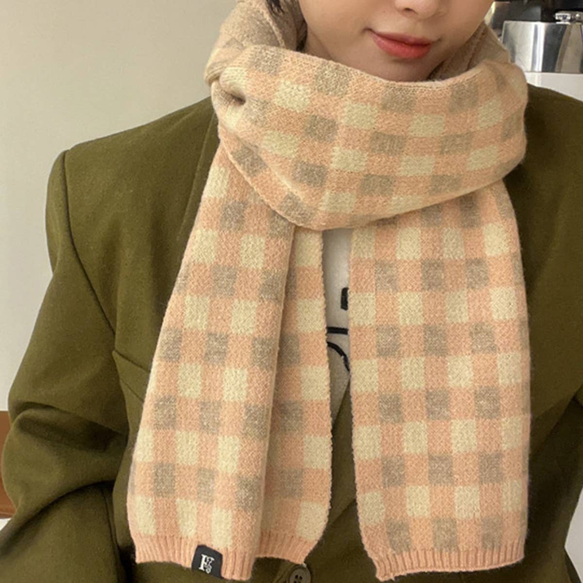 COLORBLOCK CHECKERED KNIT SCARF FOR WOMEN_CWASC1268