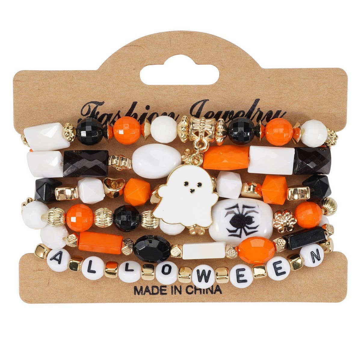 Halloween Pumpkin Ghost Beaded Bracelet_Cwaje05718