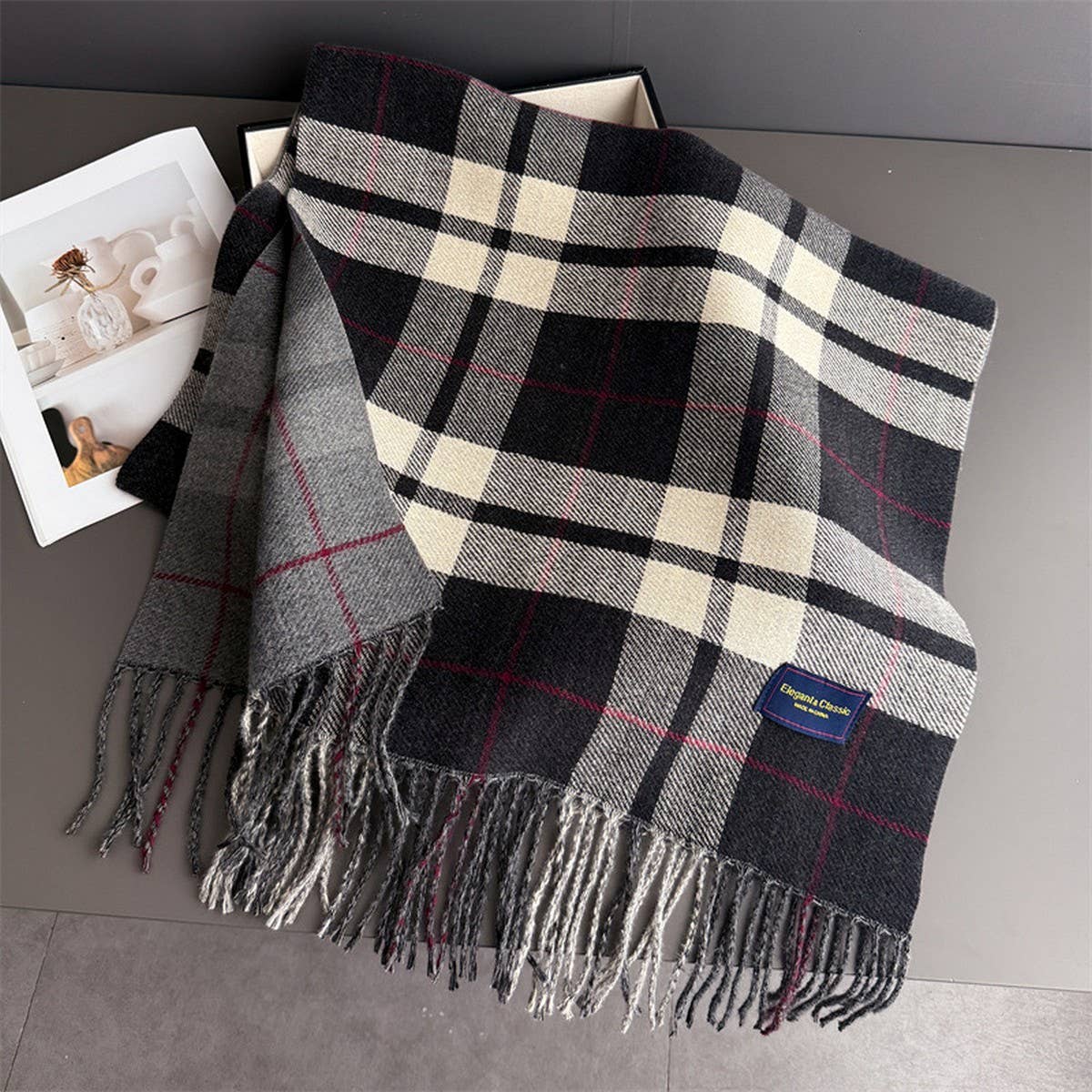 Fresh Plaid Cashmere Feel Tassel Scarf Wrap_Cwasc03245
