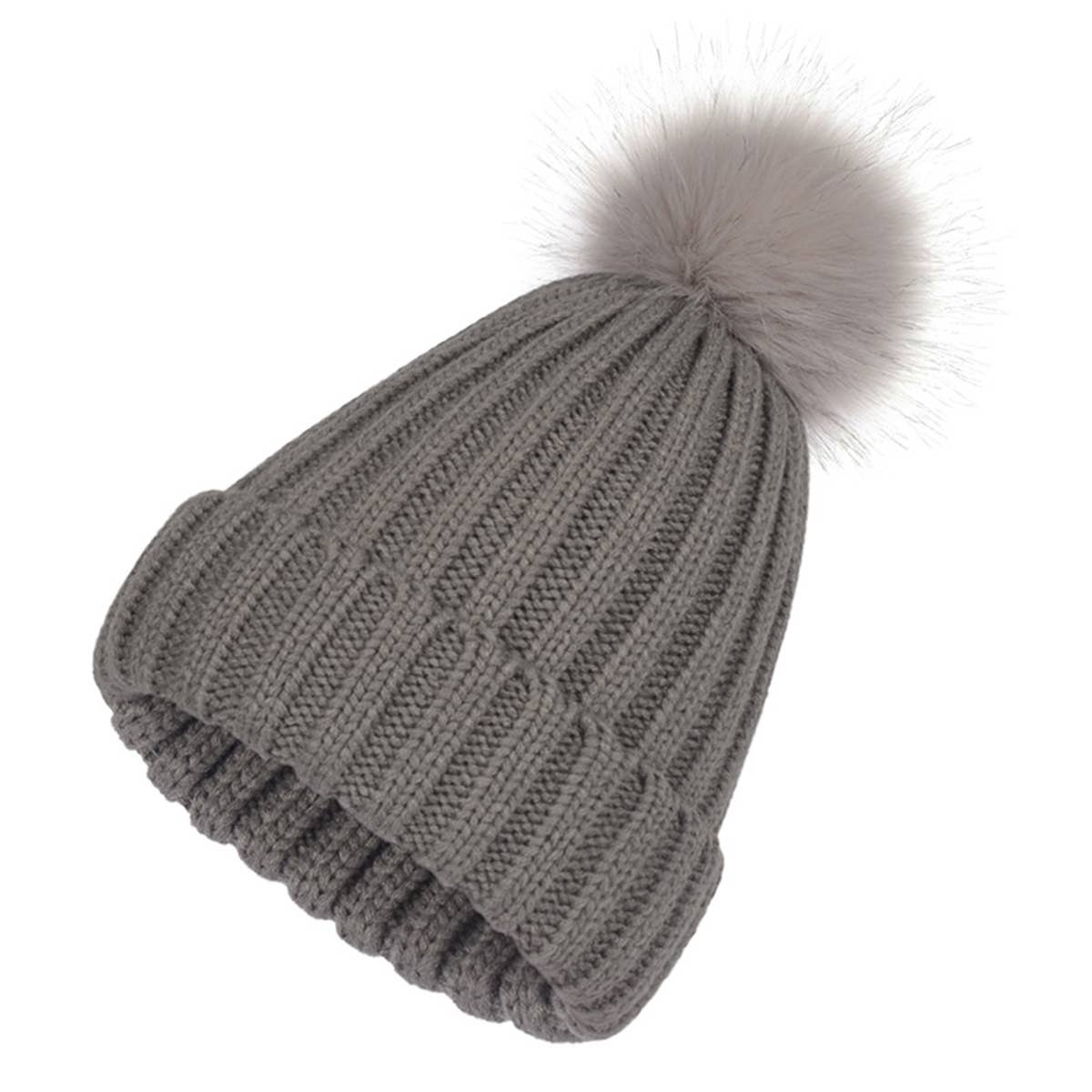 Fluffy Ball Simple Basic Knit Beanie_Cwah331