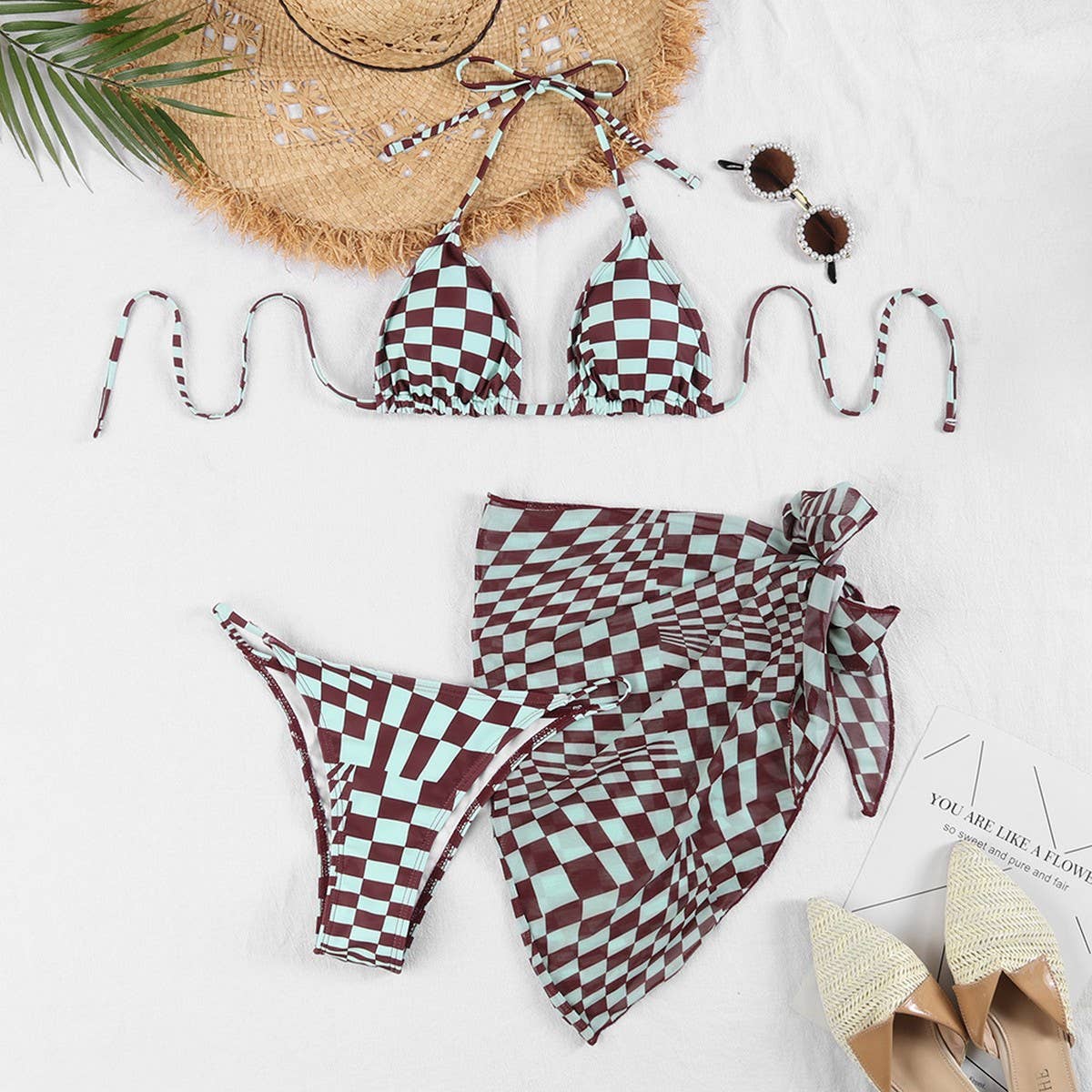 PRINTED PUSH UP SEXY BIKINI THREE PIECE SWIMSUIT_CWMW0727