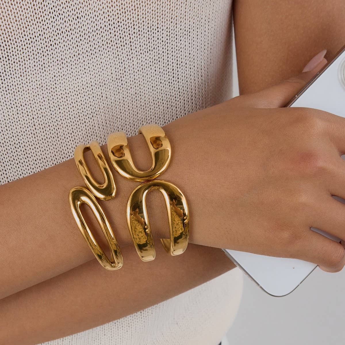 Unique 18K Gold Double Layer Spring Open Cuff