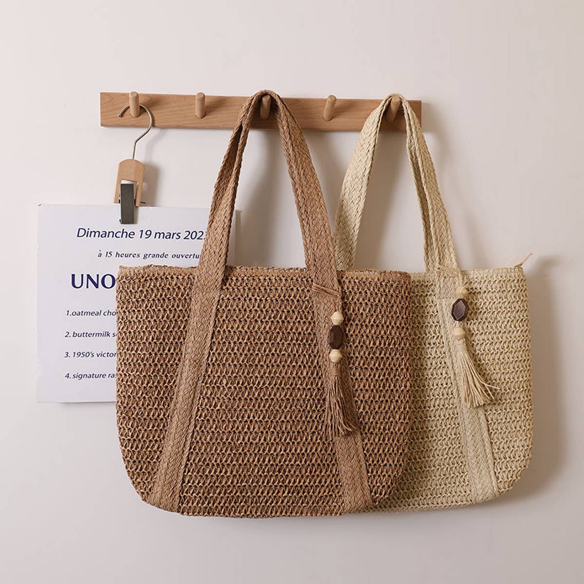 SOLID COLOR ONE SHOULDER BEACH STRAW BAG_CWAB1866
